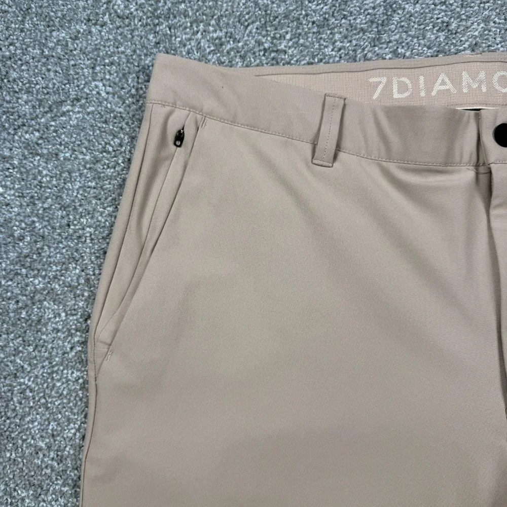 7 Diamonds 7 Pocket Chino Athletic Fit Pants Men's 36x30 Tan Stretch Golf Travel